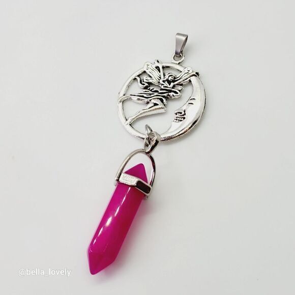Rose Jade Gemstone Moon Goddess Pendant Reiki Healing Amulet Fairy - Picture 2 of 2